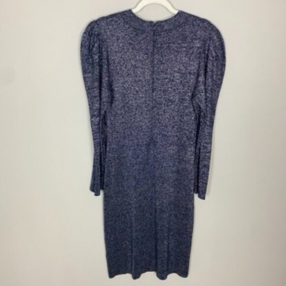 Sachin & Babi Amelie Metallic Sheath Dress Long Sleeves Puff Shoulders Blue - Picture 8 of 9